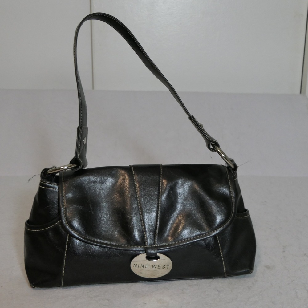 Nine West Womens Shoulder Bag S Black Y2K Contrast Stitching Minimalist Baguette